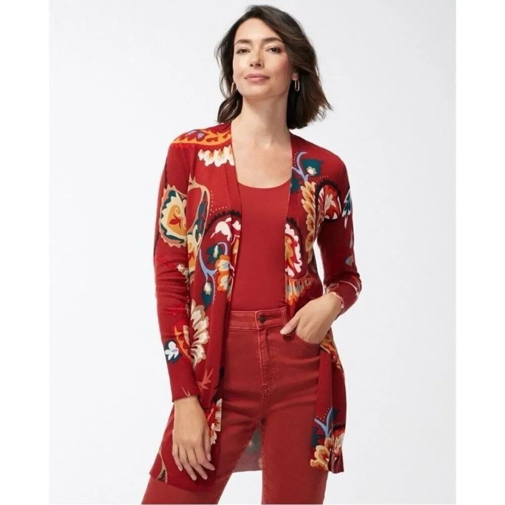 Chico's Spun Rayon Paisley Midi Cardigan Size 3 XL